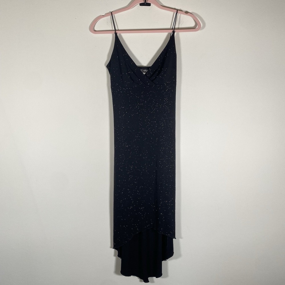 Vtg Y2K City Triangles Women Dress S Black Sparkle Babydoll Fairy Grunge USA